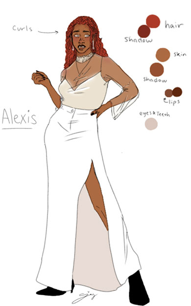 Alexis character sheet and coloring (2023 fan project)